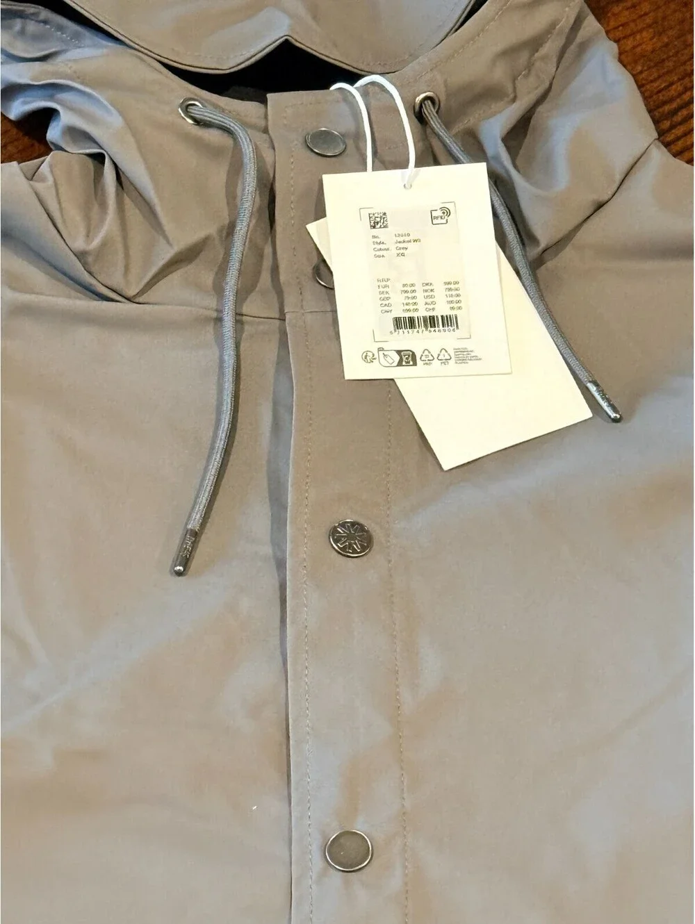 RAINS Jacket W3 Grey  Waterproof Hooded Rain Jacket Unisex XXL NWT